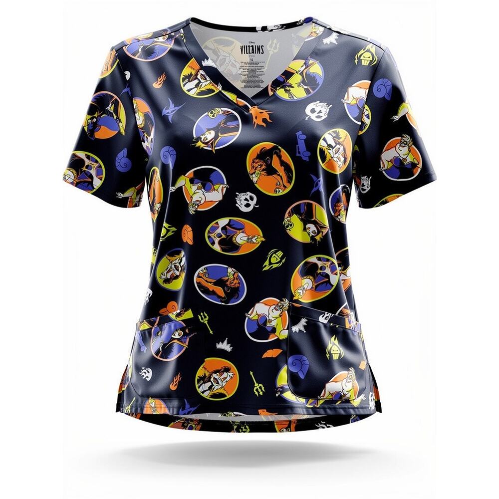 Disney Villains Women's Scrub Top with Short Sleeves Size XL